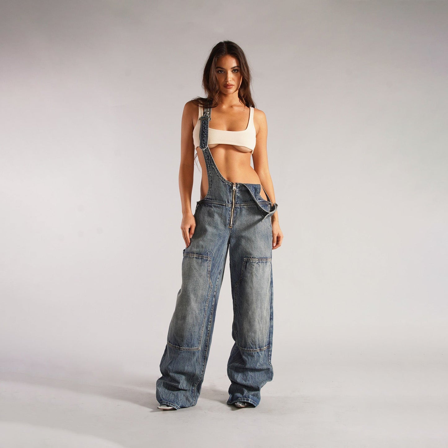 Monos vaqueros para mujer, monos sexys con espalda descubierta Vintage, Pantalones rectos de mezclilla de longitud completa, bolsillos sueltos, desgastados, lavados, informales