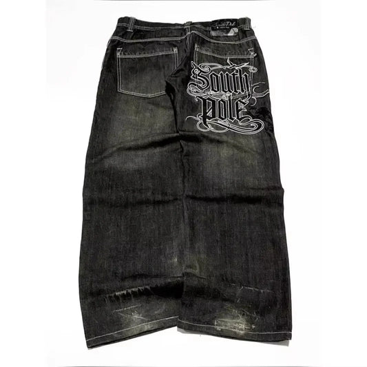 Pantalones vaqueros holgados bordados con letras de tendencia de calle americana para hombre Harajuku Y2K nuevos pantalones de pierna ancha de gran tamaño de Hip Hop pantalones vaqueros para fregar Unisex