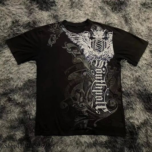 Camiseta clásica de estilo gótico Y2K, camiseta estampada de gran tamaño, camisas de calle, Tops góticos de algodón con cuello redondo, nueva camiseta para hombre y mujer