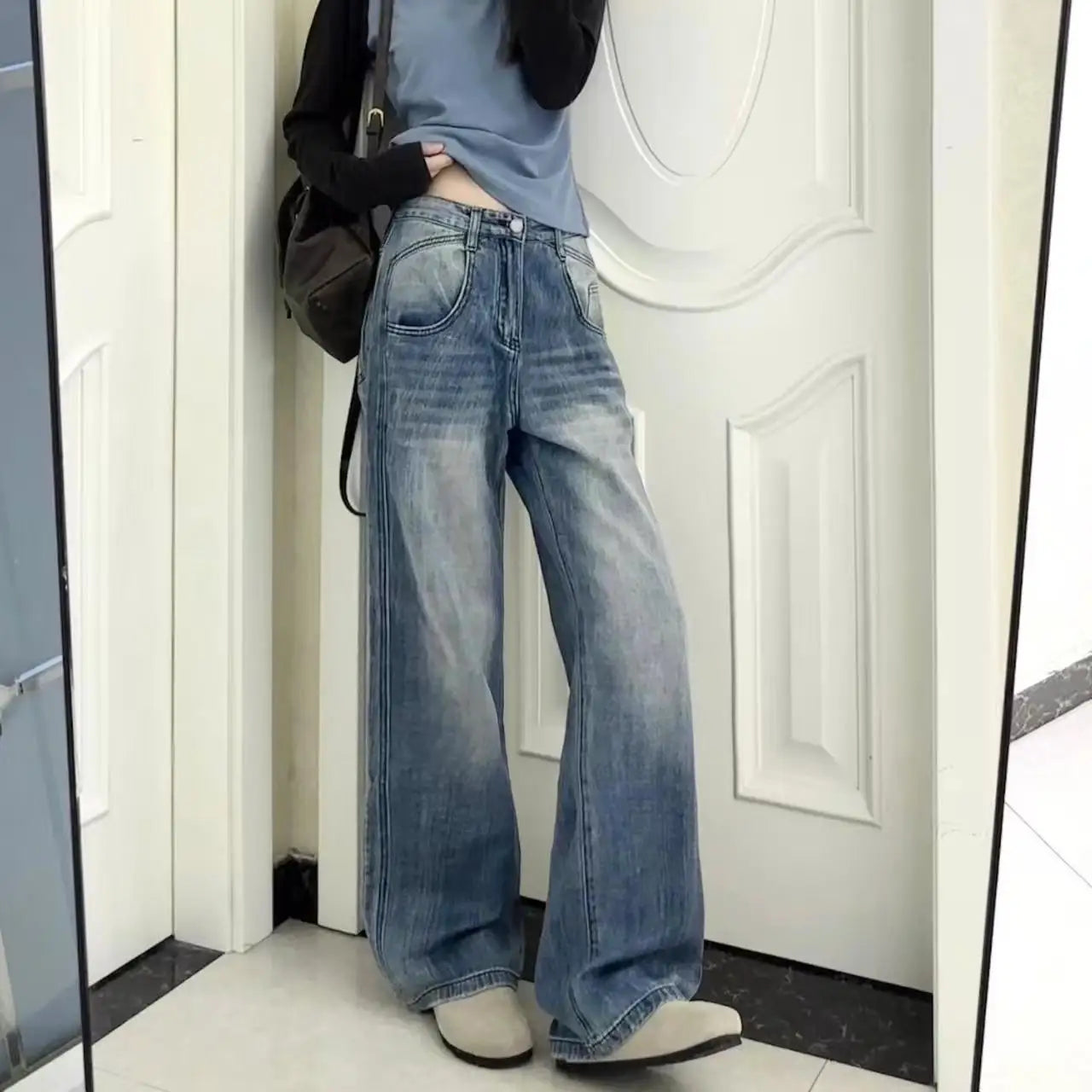 Vaqueros negros góticos Punk con múltiples bolsillos y cremallera para hombre y mujer, Vaqueros holgados de pierna ancha informales Vintage a la moda americana Y2K