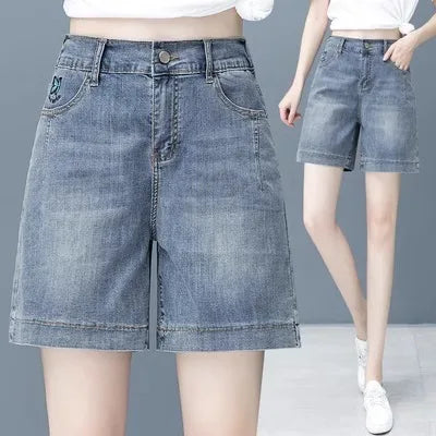 Plones vaqueros de pierna ancha de cintura alta para mujer, novedad de verano, estilo fino, cinco-siete, sueltos, adeaz...