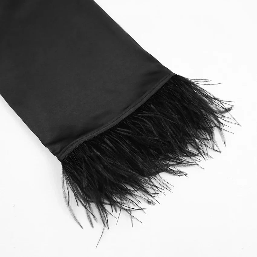 Albornoces de plumas de satén, minivestido Sexy de manga larga, batas holgadas para mujer, bata blanca, vestido de novia, vestidos de novia negros