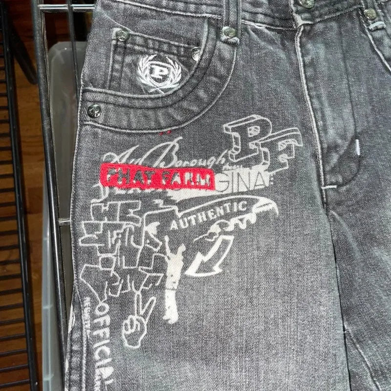 Vaqueros con estampado gótico Retro de Hip Hop americano para mujer Y2K, nueva venta de calle, pantalones de pierna ancha rectos sueltos, pantalones vaqueros Joker Unisex