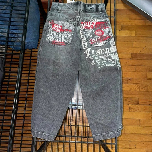Vaqueros con estampado gótico Retro de Hip Hop americano para mujer Y2K, nueva venta de calle, pantalones de pierna ancha rectos sueltos, pantalones vaqueros Joker Unisex