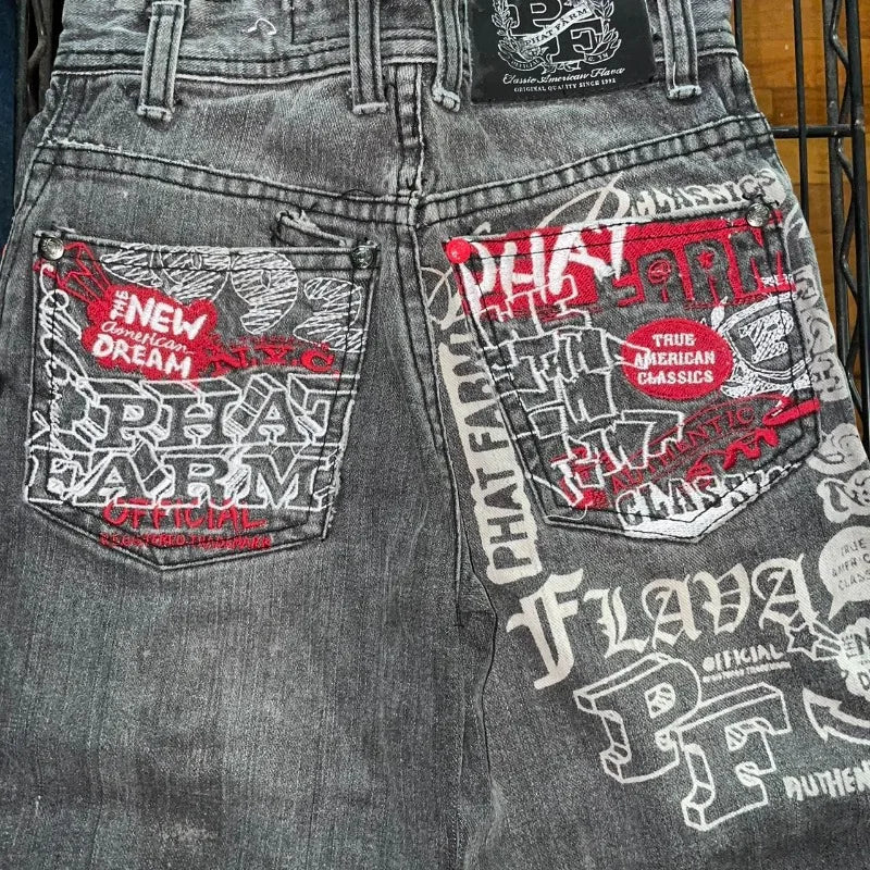 Vaqueros con estampado gótico Retro de Hip Hop americano para mujer Y2K, nueva venta de calle, pantalones de pierna ancha rectos sueltos, pantalones vaqueros Joker Unisex