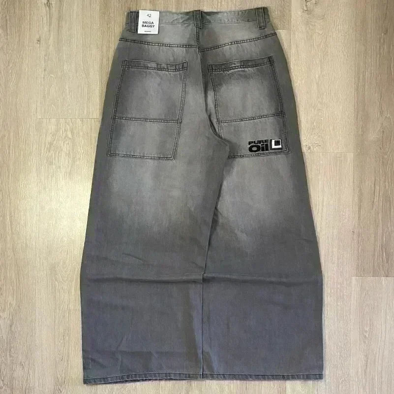 Pantalones vaqueros holgados bordados con letras de tendencia de calle americana para hombre Harajuku Y2K nuevos pantalones de pierna ancha de gran tamaño de Hip Hop pantalones vaqueros para fregar Unisex