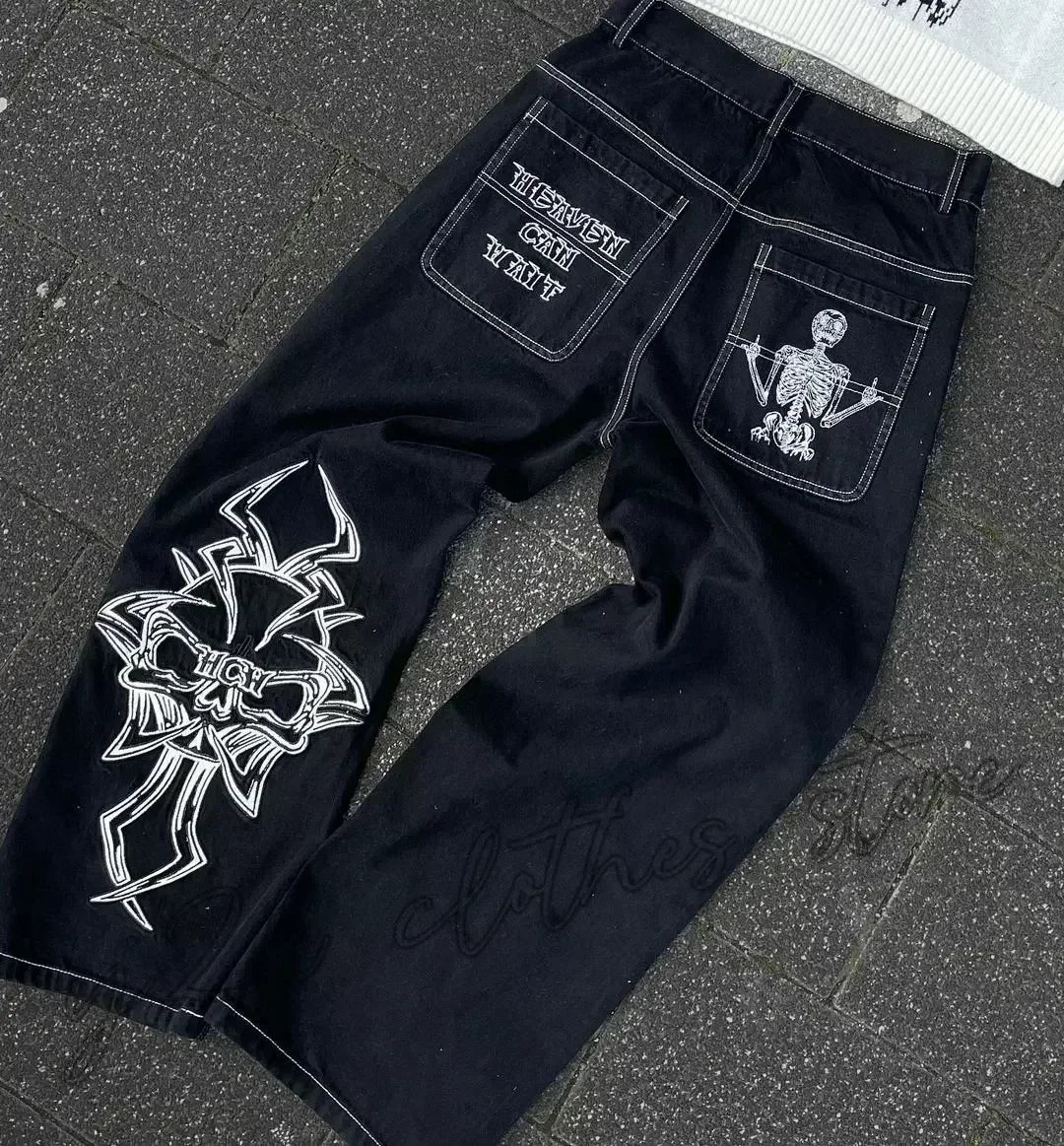 Pantalones vaqueros holgados bordados con letras de tendencia de calle americana para hombre Harajuku Y2K nuevos pantalones de pierna ancha de gran tamaño de Hip Hop pantalones vaqueros para fregar Unisex