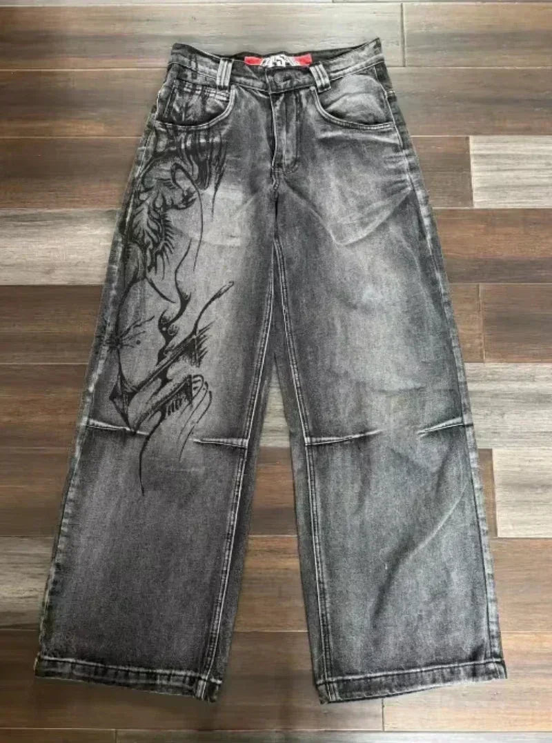 Pantalones vaqueros holgados bordados con letras de tendencia de calle americana para hombre Harajuku Y2K nuevos pantalones de pierna ancha de gran tamaño de Hip Hop pantalones vaqueros para fregar Unisex