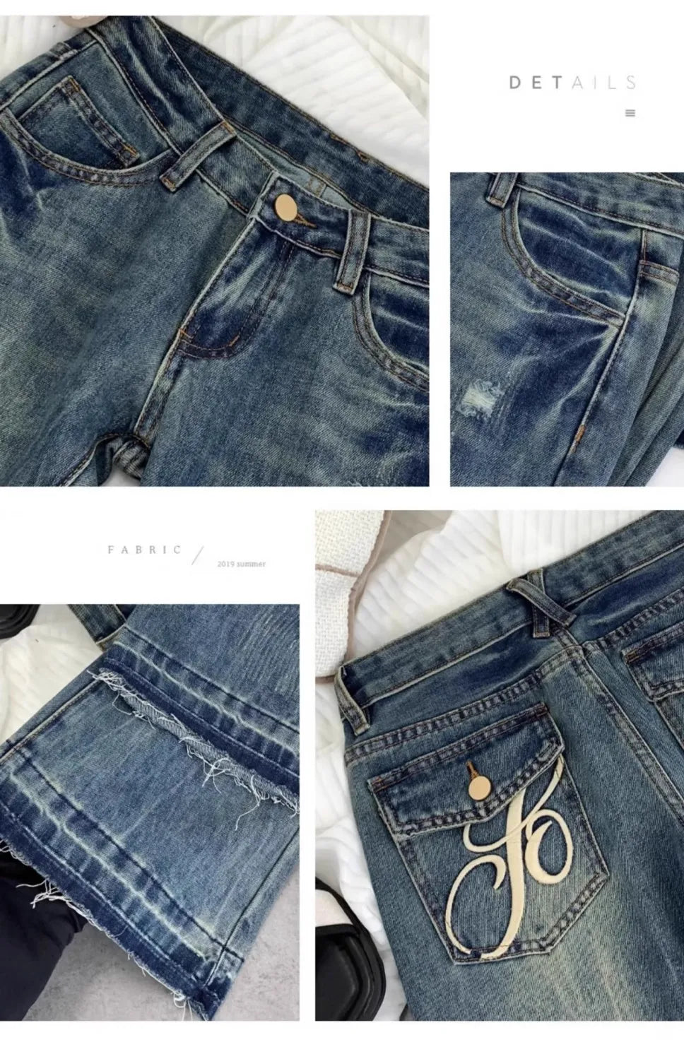 Vaqueros retro americanos de cintura baja para mujer, novedad de otoño, bordado, moda informal antigua, temperamento, pantalones ajustados con campana del Joker.