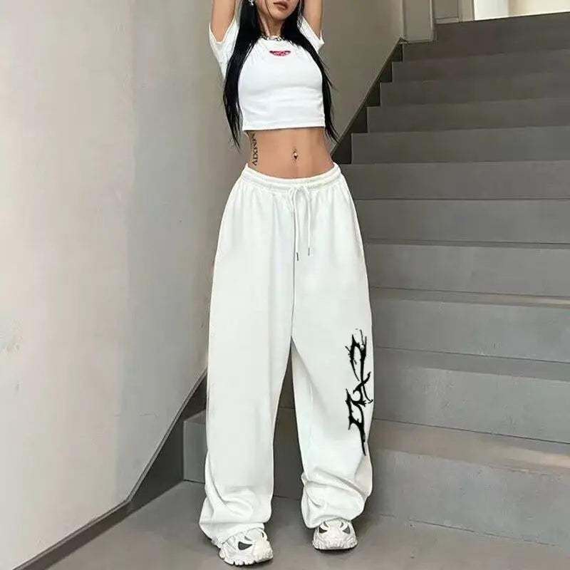 Pantalones de chándal americanos sueltos rectos Hiphop Jazz Dance algodón impreso pantalones de pierna ancha Casual estilo perezoso pantalones deportivos de Hip-hop