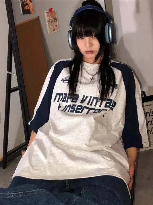 Y2K-ropa de calle Vintage coreana, camisetas informales Acubi Harajuku Egirl de manga corta, camisetas de estética Grunge de gran tamaño, Tops, ropa