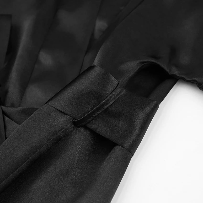 Albornoces de plumas de satén, minivestido Sexy de manga larga, batas holgadas para mujer, bata blanca, vestido de novia, vestidos de novia negros