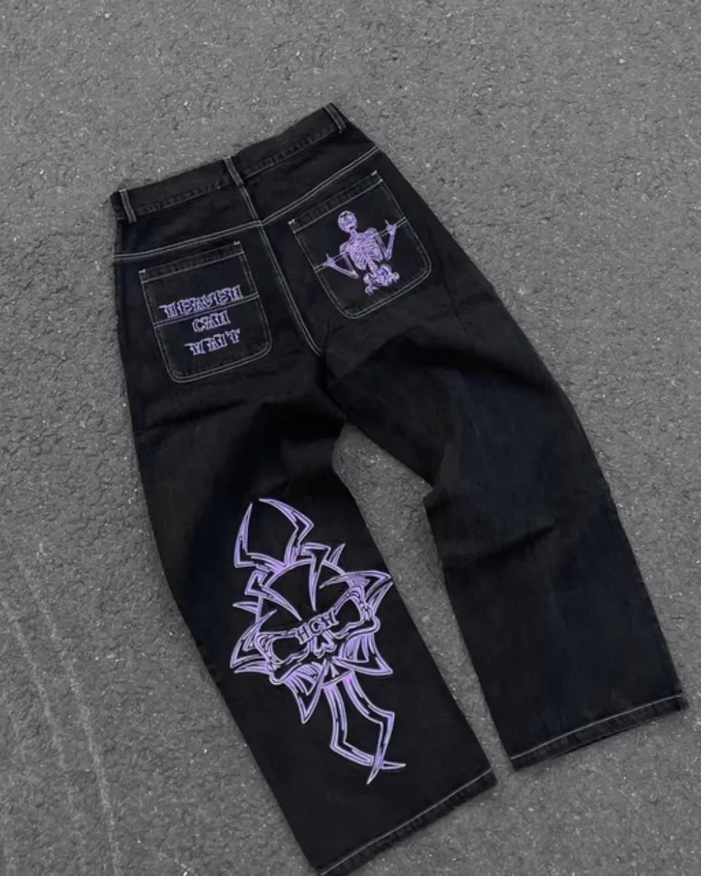 Vaqueros Vintage Y2K para hombre y mujer, ropa gótica de Hip Hop con bolsillo bordado, Vaqueros holgados Retro Azul, pantalones acampanados ajustados de cintura alta