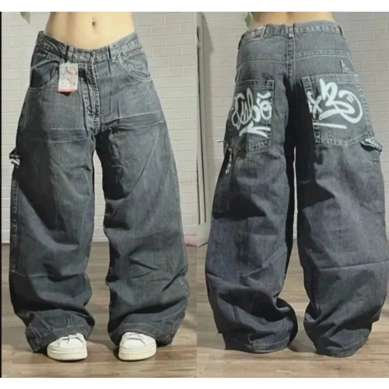 Ropa de calle nueva Harajuku Color sólido lavado pantalones vaqueros holgados hombres Y2K moda Retro Punk Casual Joker gótico pantalones de pierna ancha de cintura alta