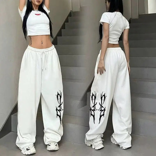 Pantalones de chándal americanos sueltos rectos Hiphop Jazz Dance algodón impreso pantalones de pierna ancha Casual estilo perezoso pantalones deportivos de Hip-hop