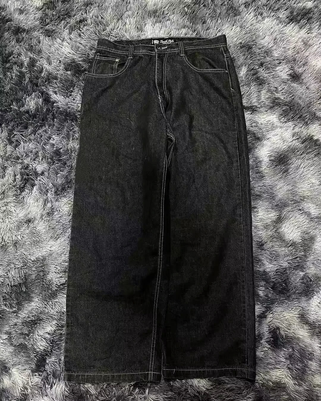 Pantalones vaqueros holgados bordados con letras de tendencia de calle americana para hombre Harajuku Y2K nuevos pantalones de pierna ancha de gran tamaño de Hip Hop pantalones vaqueros para fregar Unisex