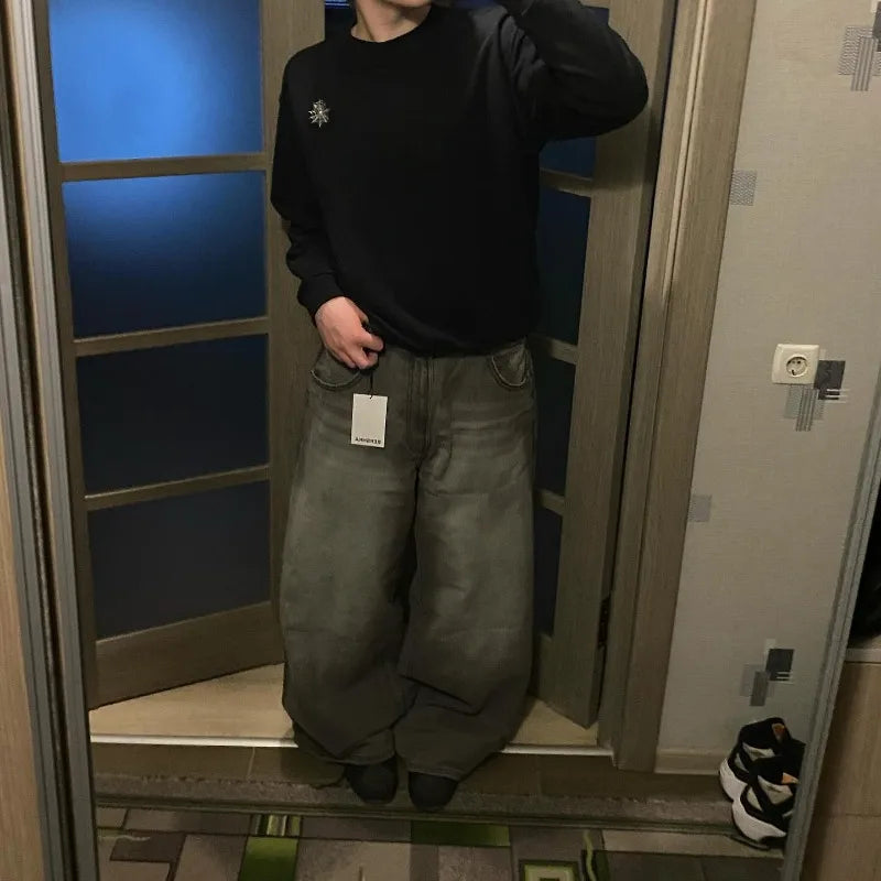 Ropa de calle nueva Harajuku Color sólido lavado pantalones vaqueros holgados hombres Y2K moda Retro Punk Casual Joker gótico pantalones de pierna ancha de cintura alta