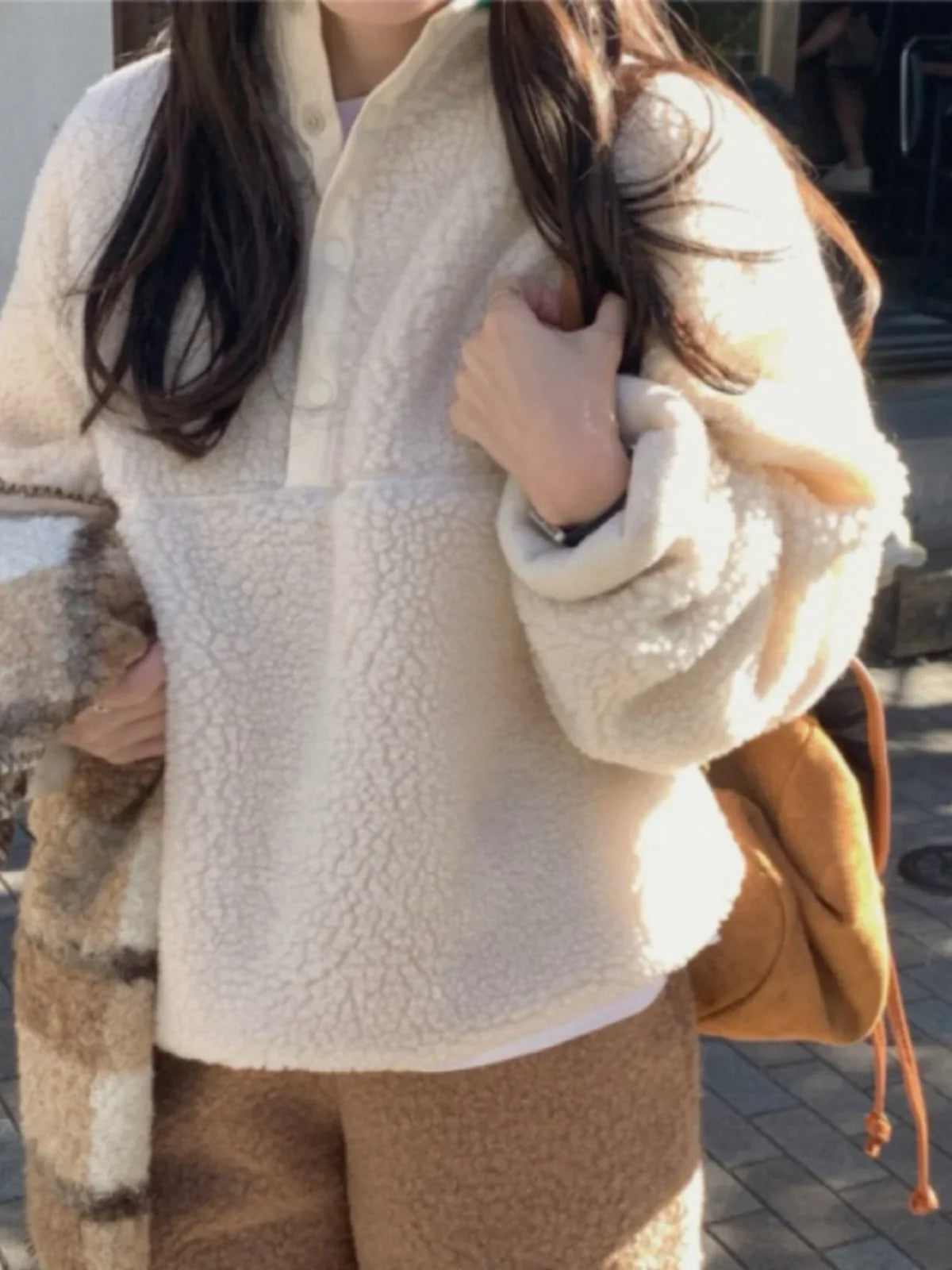 Suda de Terciopelo de Cordero para Mujer, Estilo Hoado y Casual, Cuello Alto, Abrigo Cálido de Manga Larga, Versión Cor...