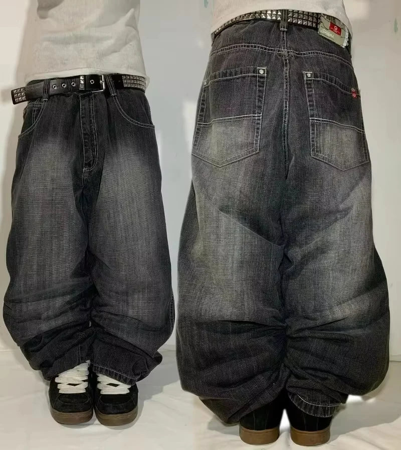 Ropa de calle, nueva moda, diseño grande, pantalones vaqueros holgados bordados para mujer Y2K Rock Hip Hop Retro Popular Casual, pantalones de pierna ancha de cintura alta