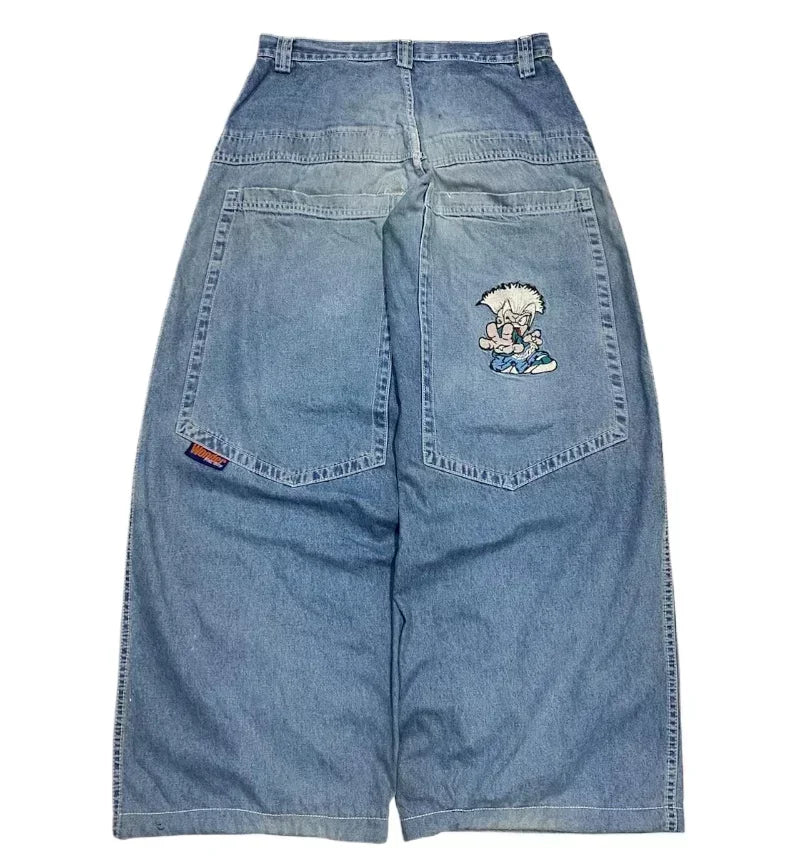 Pantalones vaqueros holgados bordados con letras de tendencia de calle americana para hombre Harajuku Y2K nuevos pantalones de pierna ancha de gran tamaño de Hip Hop pantalones vaqueros para fregar Unisex