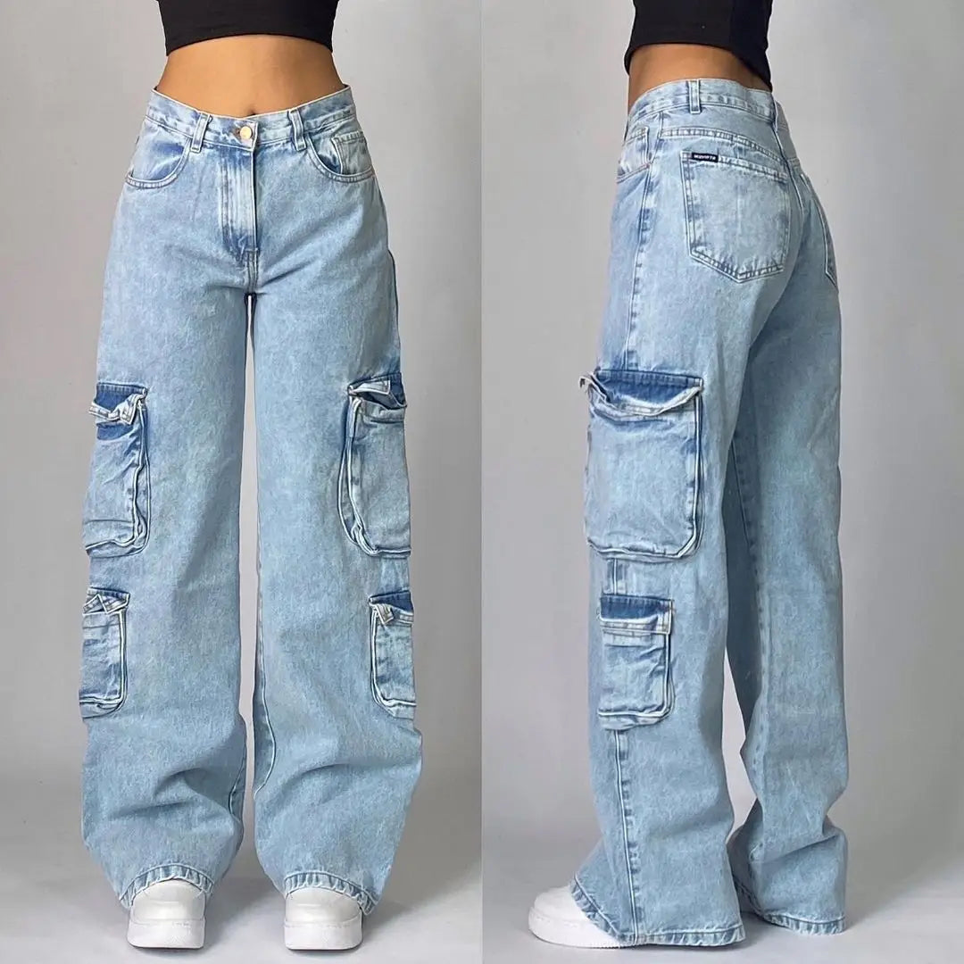 Ropa de calle nueva Harajuku Color sólido lavado pantalones vaqueros holgados hombres Y2K moda Retro Punk Casual Joker gótico pantalones de pierna ancha de cintura alta