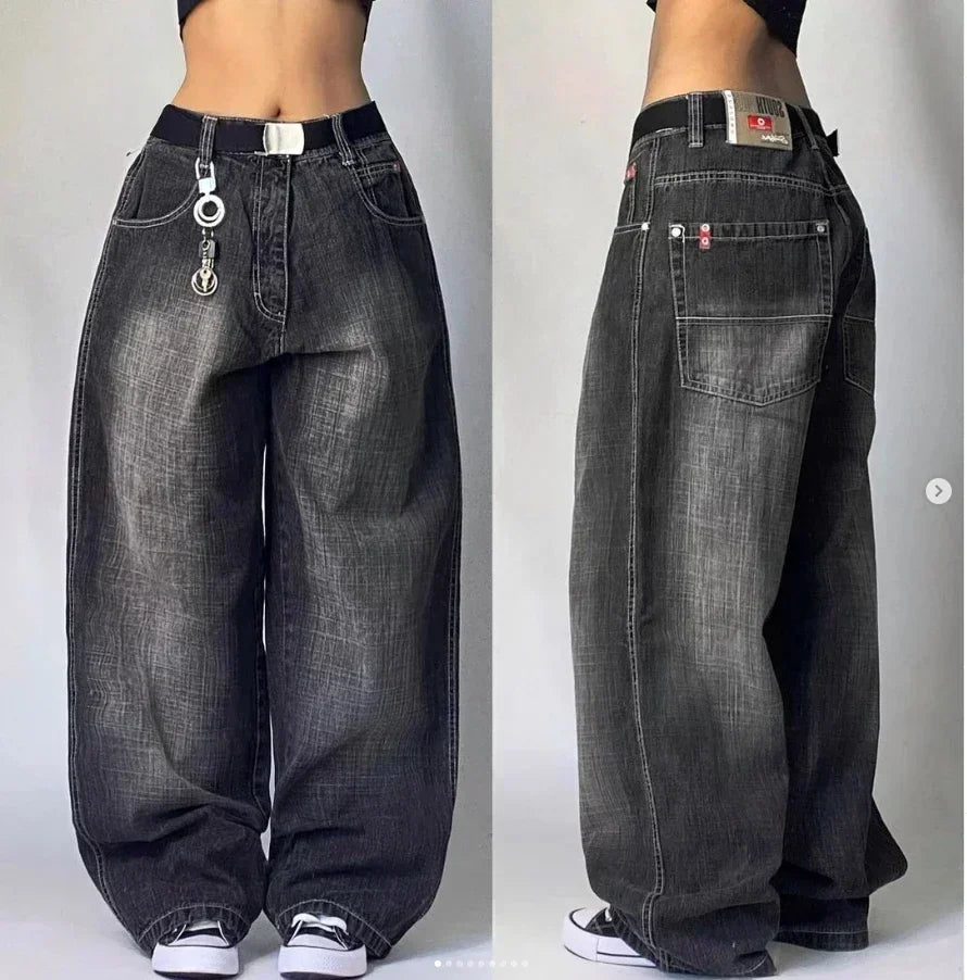 Pantalones vaqueros holgados bordados con letras de tendencia de calle americana para hombre Harajuku Y2K nuevos pantalones de pierna ancha de gran tamaño de Hip Hop pantalones vaqueros para fregar Unisex