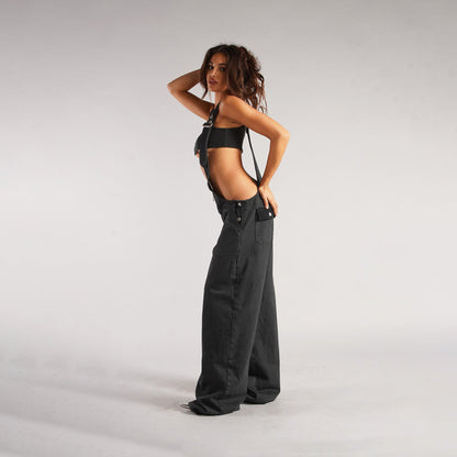 Monos vaqueros para mujer, monos sexys con espalda descubierta Vintage, Pantalones rectos de mezclilla de longitud completa, bolsillos sueltos, desgastados, lavados, informales