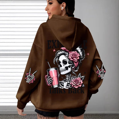 2025 Ropa deportiva de gran tamaño popular para otoño e invierno, sudadera con capucha de manga larga con estampado de calavera