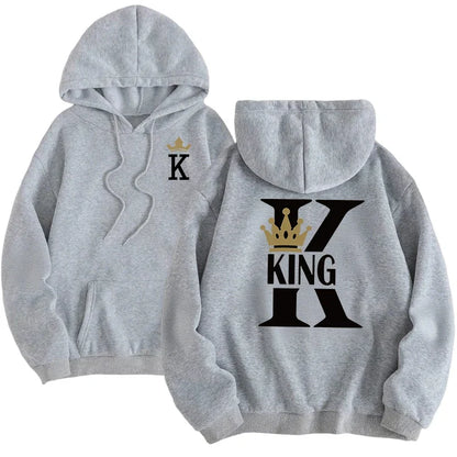 Mujer hombre hogar comodidad al aire libre cálido suelto Casual sudaderas con capucha 2025 nueva llegada parejas sudaderas clásico Queen King estampado pulóver