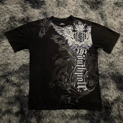 Camiseta clásica de estilo gótico Y2K, camiseta estampada de gran tamaño, camisas de calle, Tops góticos de algodón con cuello redondo, nueva camiseta para hombre y mujer