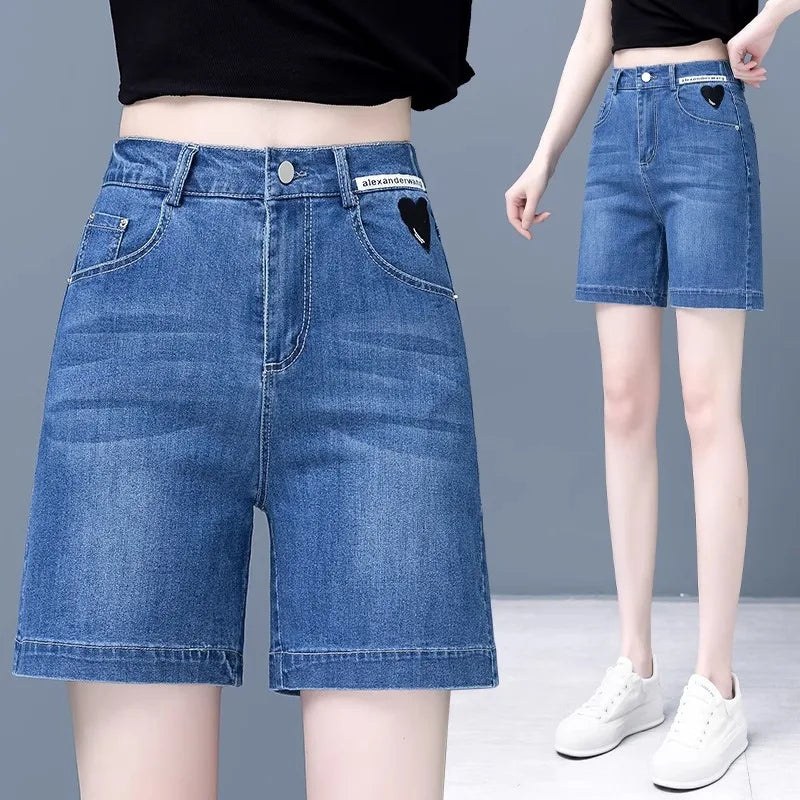 Plones vaqueros de pierna ancha de cintura alta para mujer, novedad de verano, estilo fino, cinco-siete, sueltos, adeaz...