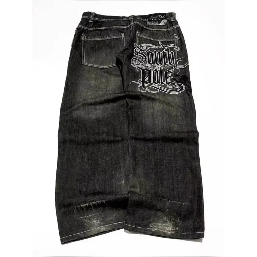 Pantalones vaqueros holgados bordados con letras de tendencia de calle americana para hombre Harajuku Y2K nuevos pantalones de pierna ancha de gran tamaño de Hip Hop pantalones vaqueros para fregar Unisex