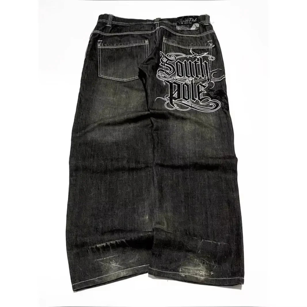Pantalones vaqueros holgados bordados con letras de tendencia de calle americana para hombre Harajuku Y2K nuevos pantalones de pierna ancha de gran tamaño de Hip Hop pantalones vaqueros para fregar Unisex