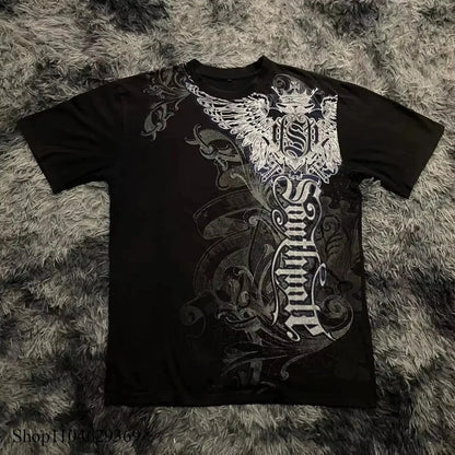 Camiseta clásica de estilo gótico Y2K, camiseta estampada de gran tamaño, camisas de calle, Tops góticos de algodón con cuello redondo, nueva camiseta para hombre y mujer