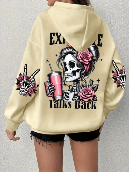 2025 Ropa deportiva de gran tamaño popular para otoño e invierno, sudadera con capucha de manga larga con estampado de calavera