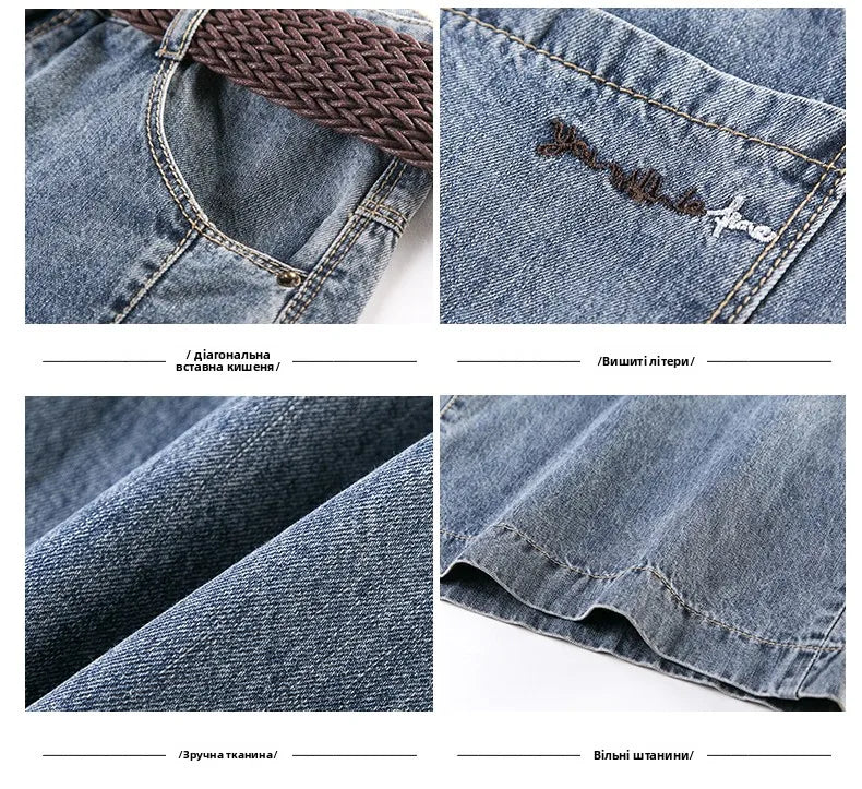 Plones vaqueros de pierna ancha de cintura alta para mujer, novedad de verano, estilo fino, cinco-siete, sueltos, adeaz...