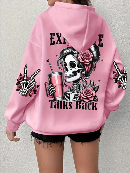 2025 Ropa deportiva de gran tamaño popular para otoño e invierno, sudadera con capucha de manga larga con estampado de calavera