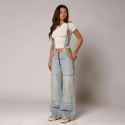 Monos vaqueros para mujer, monos sexys con espalda descubierta Vintage, Pantalones rectos de mezclilla de longitud completa, bolsillos sueltos, desgastados, lavados, informales