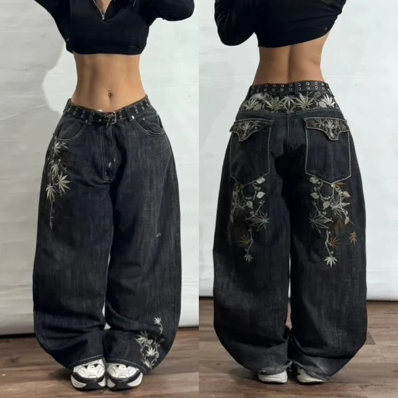 Vaqueros con estampado gótico Retro de Hip Hop americano para mujer Y2K, nueva venta de calle, pantalones de pierna ancha rectos sueltos, pantalones vaqueros Joker Unisex