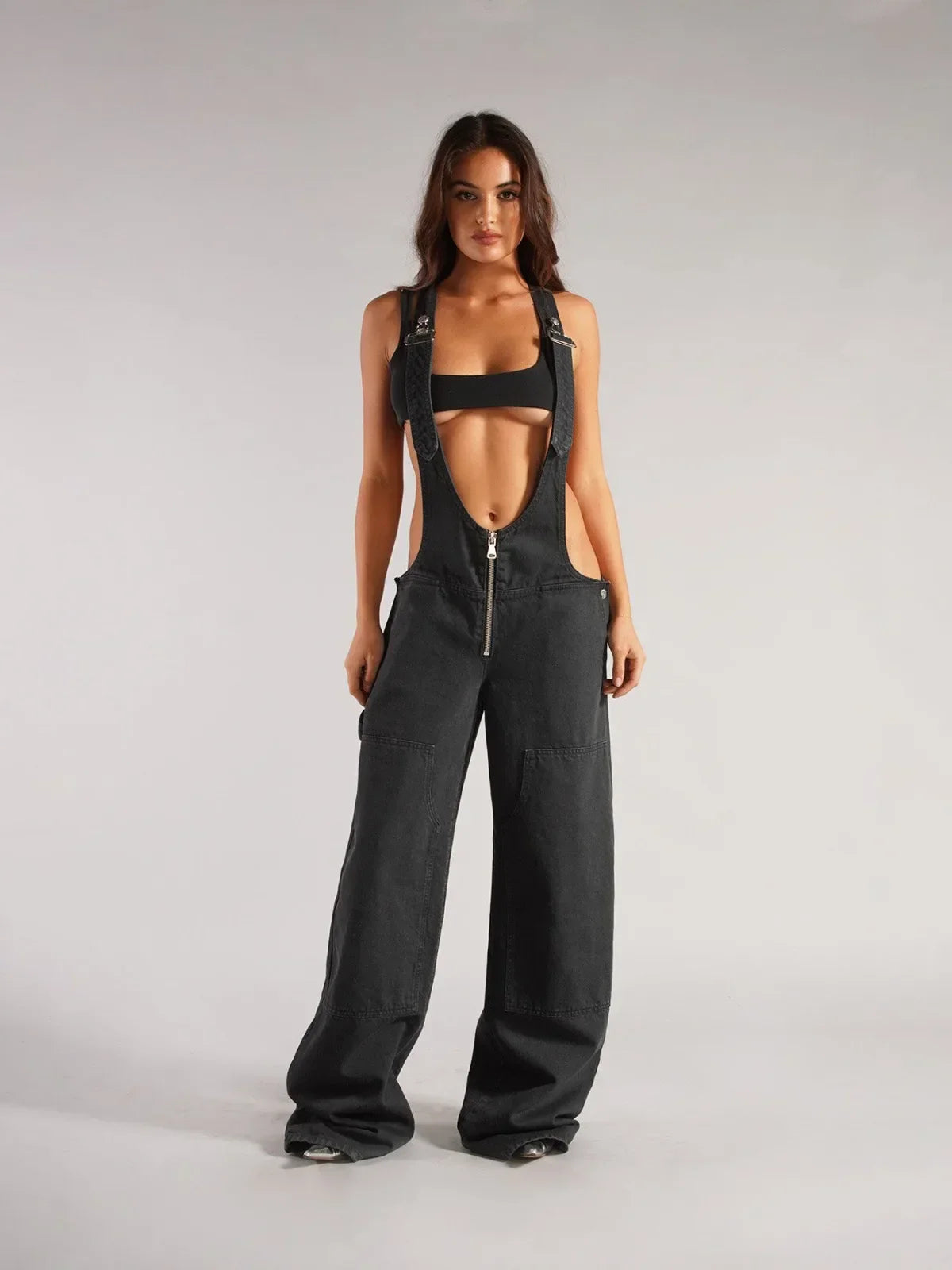 Monos vaqueros para mujer, monos sexys con espalda descubierta Vintage, Pantalones rectos de mezclilla de longitud completa, bolsillos sueltos, desgastados, lavados, informales
