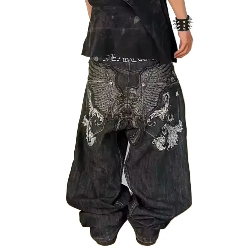 Pantalones vaqueros holgados bordados con letras de tendencia de calle americana para hombre Harajuku Y2K nuevos pantalones de pierna ancha de gran tamaño de Hip Hop pantalones vaqueros para fregar Unisex
