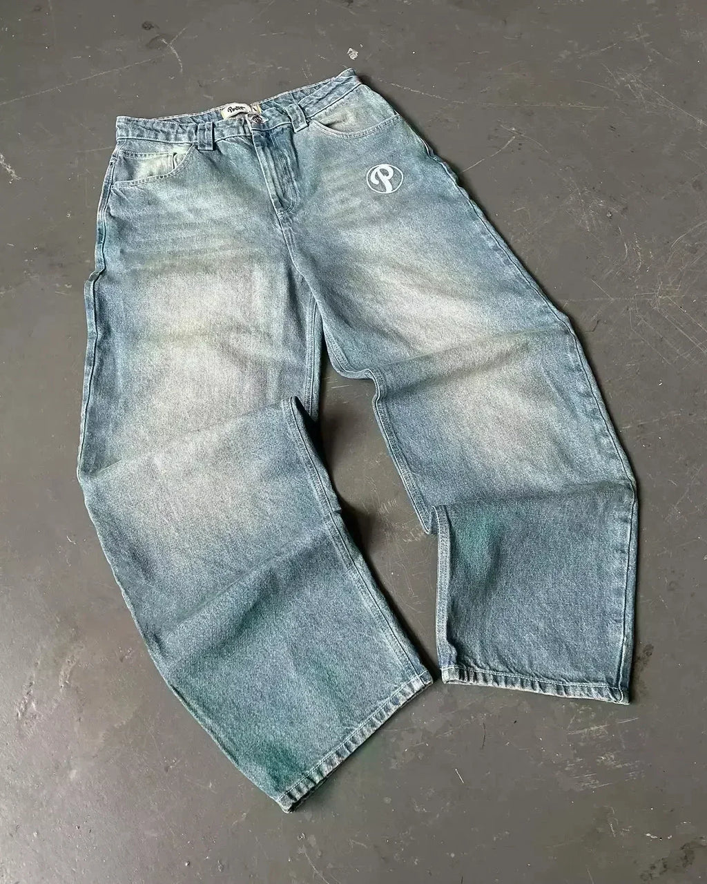 Pantalones vaqueros holgados bordados con letras de tendencia de calle americana para hombre Harajuku Y2K nuevos pantalones de pierna ancha de gran tamaño de Hip Hop pantalones vaqueros para fregar Unisex