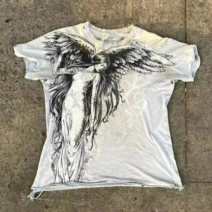 Camiseta clásica de estilo gótico Y2K, camiseta estampada de gran tamaño, camisas de calle, Tops góticos de algodón con cuello redondo, nueva camiseta para hombre y mujer