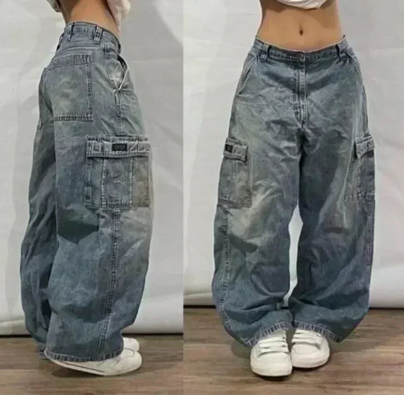 Pantalones vaqueros holgados bordados con letras de tendencia de calle americana para hombre Harajuku Y2K nuevos pantalones de pierna ancha de gran tamaño de Hip Hop pantalones vaqueros para fregar Unisex