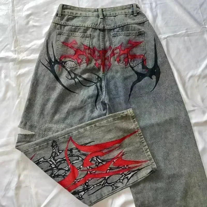 Pantalones vaqueros holgados bordados con letras de tendencia de calle americana para hombre Harajuku Y2K nuevos pantalones de pierna ancha de gran tamaño de Hip Hop pantalones vaqueros para fregar Unisex