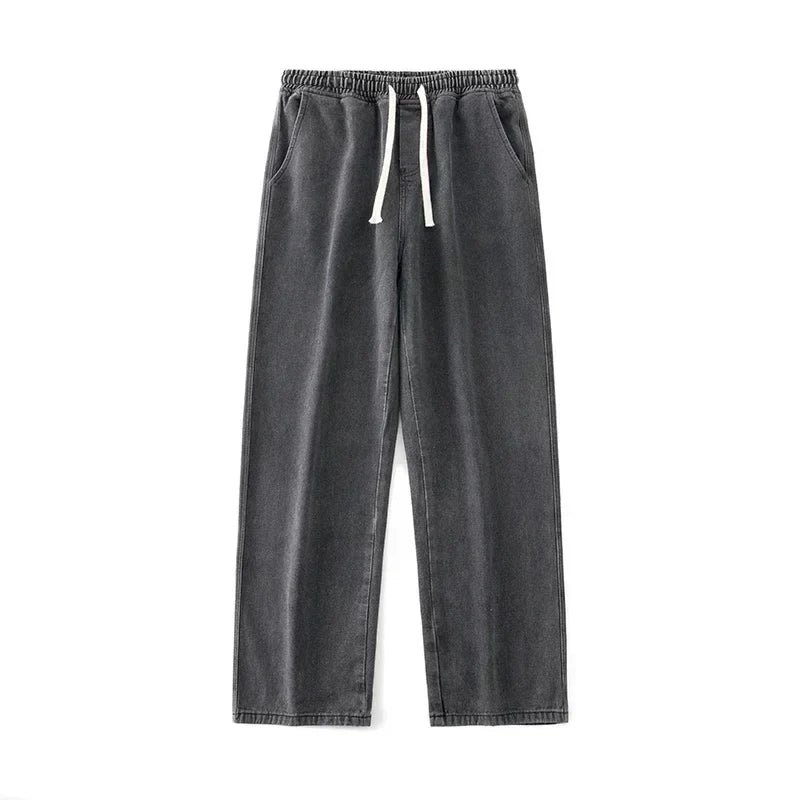Ropa de calle de buena calidad, pantalones vaqueros sueltos para hombre, moda de estilo coreano, pantalones de pierna ancha rectos sueltos, ropa de marca para hombre, negro, azul claro