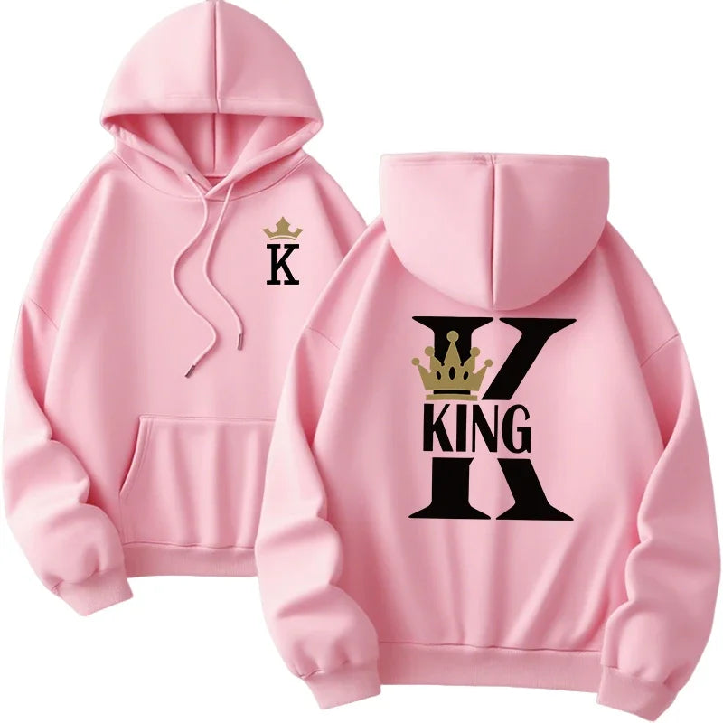 Mujer hombre hogar comodidad al aire libre cálido suelto Casual sudaderas con capucha 2025 nueva llegada parejas sudaderas clásico Queen King estampado pulóver