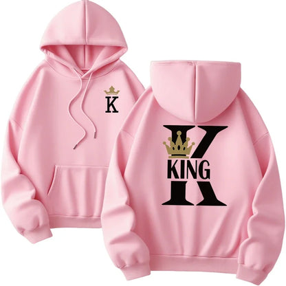 Mujer hombre hogar comodidad al aire libre cálido suelto Casual sudaderas con capucha 2025 nueva llegada parejas sudaderas clásico Queen King estampado pulóver