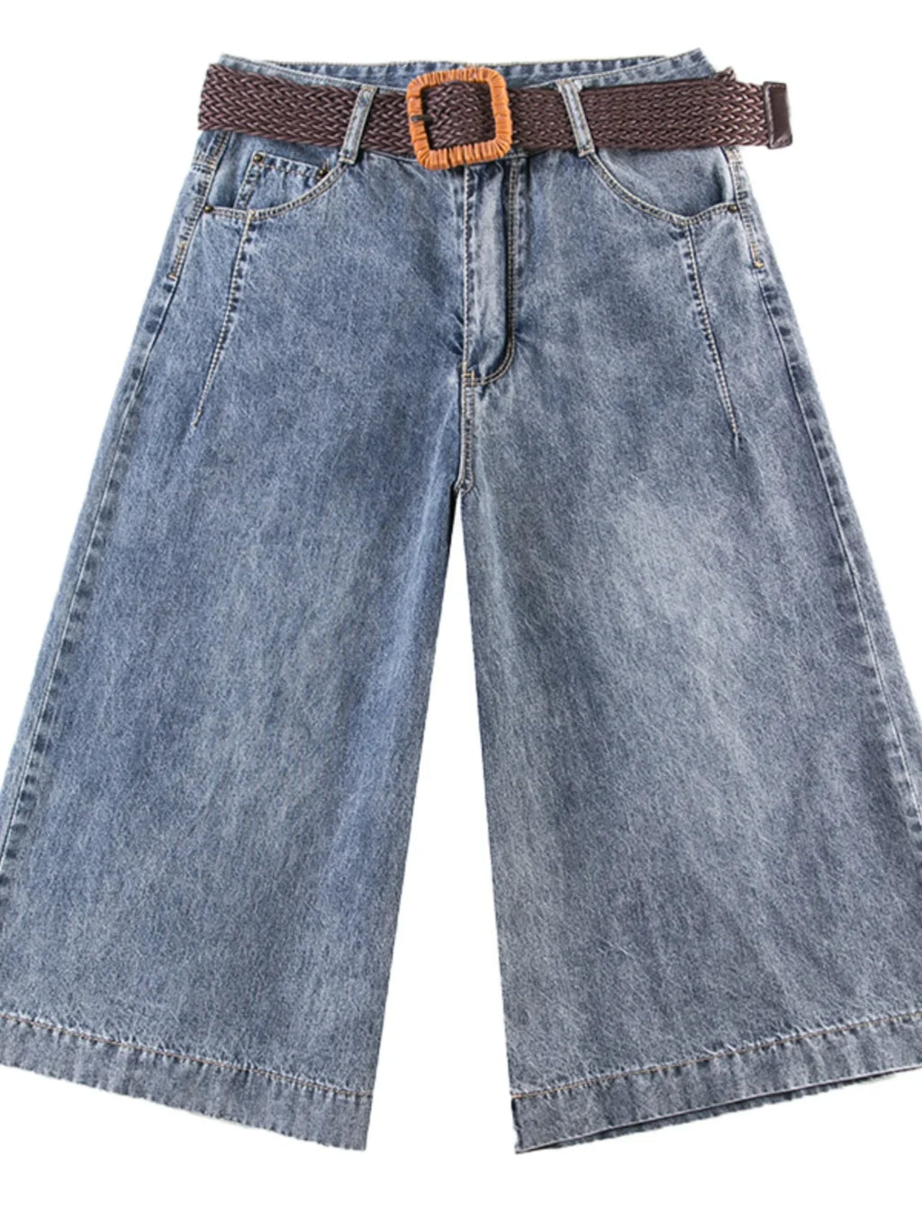 Plones vaqueros de pierna ancha de cintura alta para mujer, novedad de verano, estilo fino, cinco-siete, sueltos, adeaz...