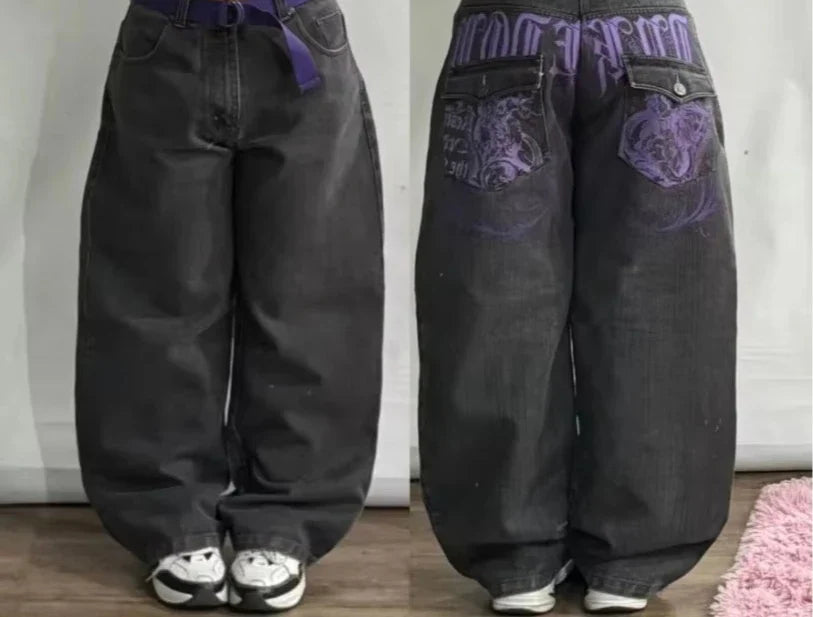 Ropa de calle, nueva moda, diseño grande, pantalones vaqueros holgados bordados para mujer Y2K Rock Hip Hop Retro Popular Casual, pantalones de pierna ancha de cintura alta